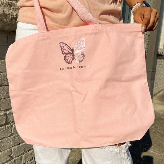 Stay True To Yourself Pink Canvas Tote Bag
